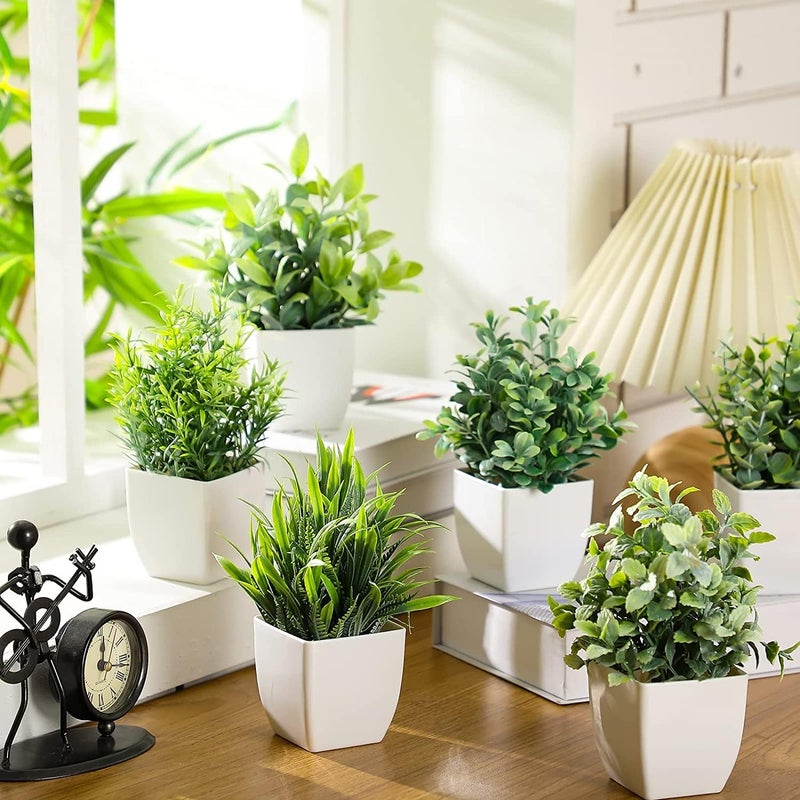 Dekorly Artificial Potted Plants, Artificial Plastic Eucalyptus Plants Small Indoor Potted Houseplants, Small Faux Plants for Home Decor Bathroom Office Farmhouse (Set 0F 6) - Image 2
