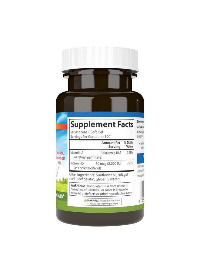 Carlson - A & D, 10000 IU (3000 mcg RAE) Vitamin A, 2000 IU (50 mcg) Vitamin D, Vision Support, Skin Health, 100 Softgels - Image 2