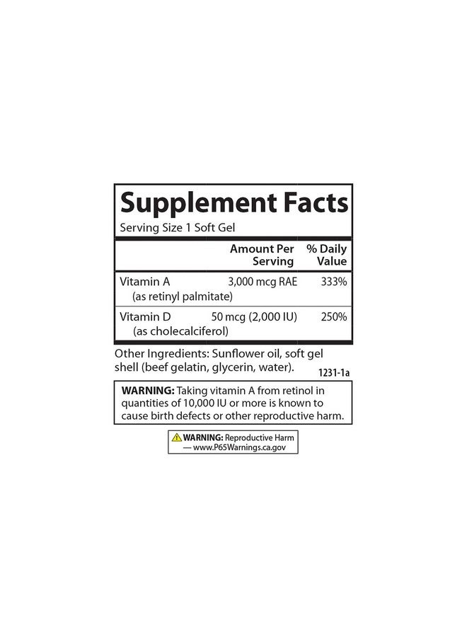 Carlson - A & D, 10000 IU (3000 mcg RAE) Vitamin A, 2000 IU (50 mcg) Vitamin D, Vision Support, Skin Health, 100 Softgels - Image 4