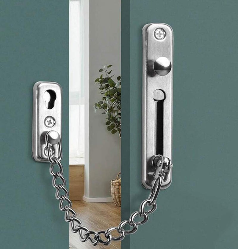 Boniry Premium Door Latch, Door Chain Lock for Main Door - Ideal for Bedroom, Bathroom, Sliding Doors, Safety and Portable Use - Includes 360 Degree Eye Viewer (Silver) - Image 4