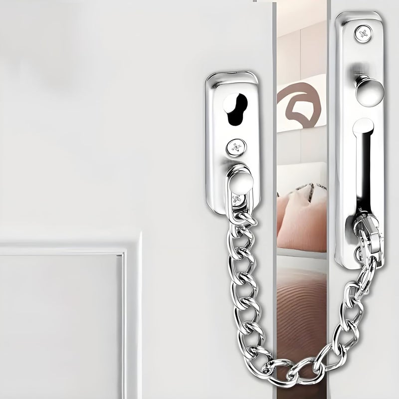 Boniry Premium Door Latch, Door Chain Lock for Main Door - Ideal for Bedroom, Bathroom, Sliding Doors, Safety and Portable Use - Includes 360 Degree Eye Viewer (Silver) - Image 1