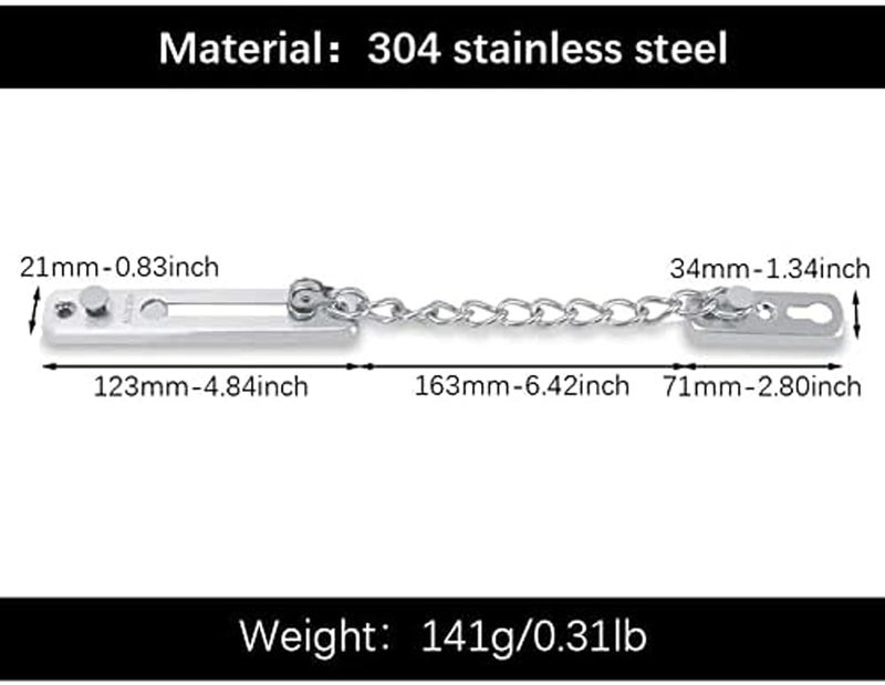 Boniry Premium Door Latch, Door Chain Lock for Main Door - Ideal for Bedroom, Bathroom, Sliding Doors, Safety and Portable Use - Includes 360 Degree Eye Viewer (Silver) - Image 2