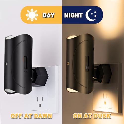 Aora Night Light, Plug-in Wall Mount with Dusk to Dawn Sensor, Set of 2, Black - Image 2