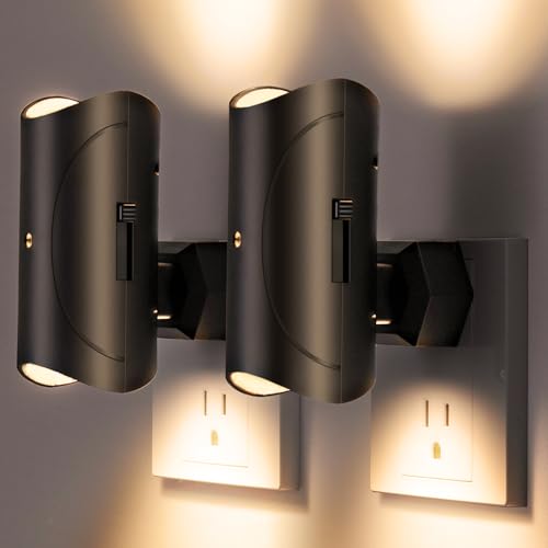 Aora Night Light, Plug-in Wall Mount with Dusk to Dawn Sensor, Set of 2, Black - Image 1