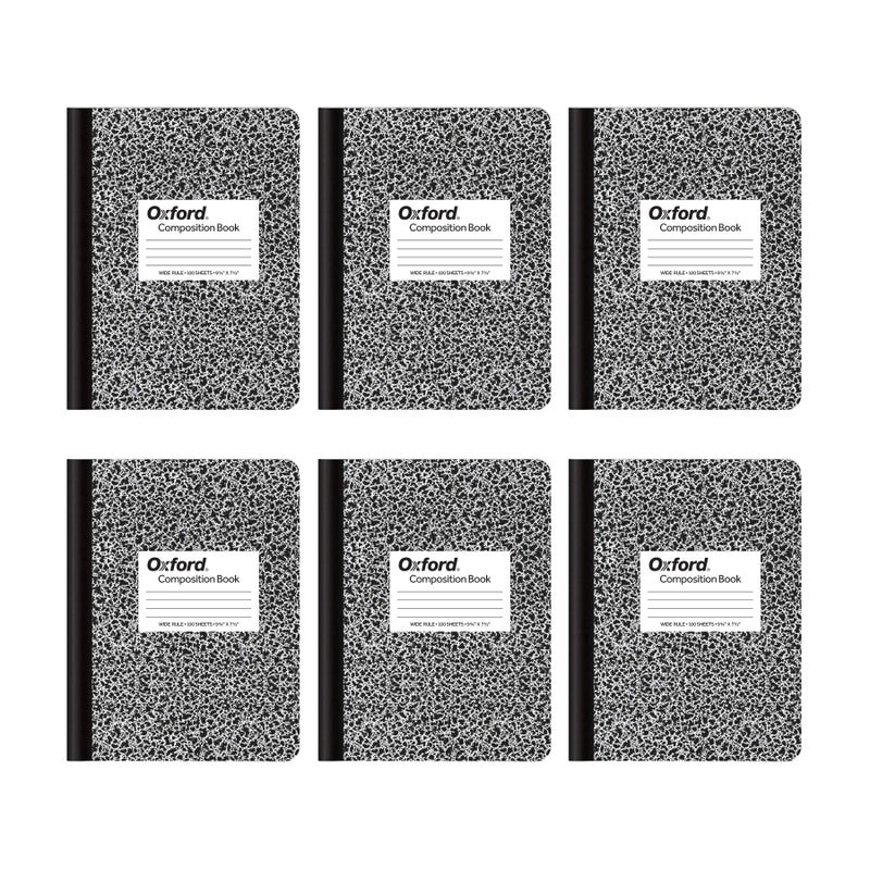 Oxford Composition Notebooks Wide Ruled Paper 934 x 712 Inches 100 Sheets Black 6 Pack 63764