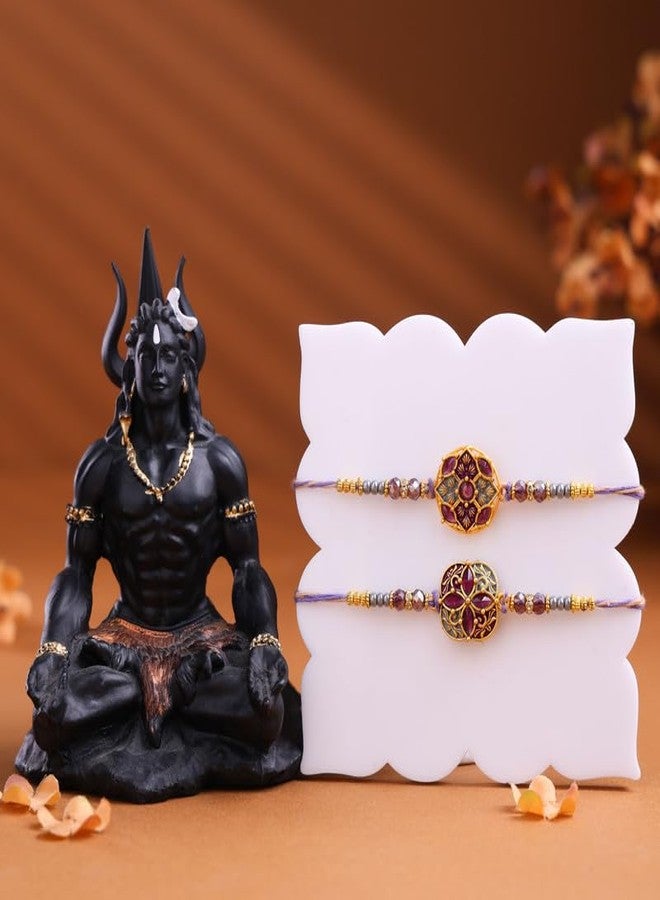 Floweraura Raksha Bandhan Celebration Premium Handcrafted Set of 2 Elegant Regal Floral Bloom Rakhi with Lord Shiva Idol Showpiece - Rakhi for Brother, Bhai, Cousin & Raksha Bandhan Gift - Image 1