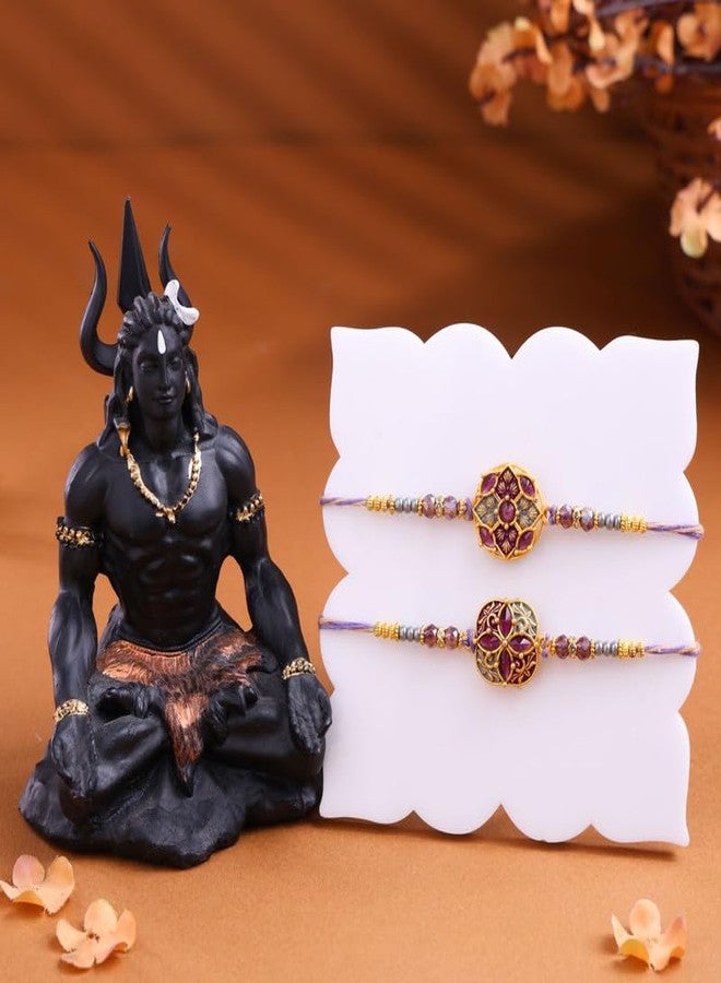 Floweraura Raksha Bandhan Celebration Premium Handcrafted Set of 2 Elegant Regal Floral Bloom Rakhi with Lord Shiva Idol Showpiece - Rakhi for Brother, Bhai, Cousin & Raksha Bandhan Gift - Image 2