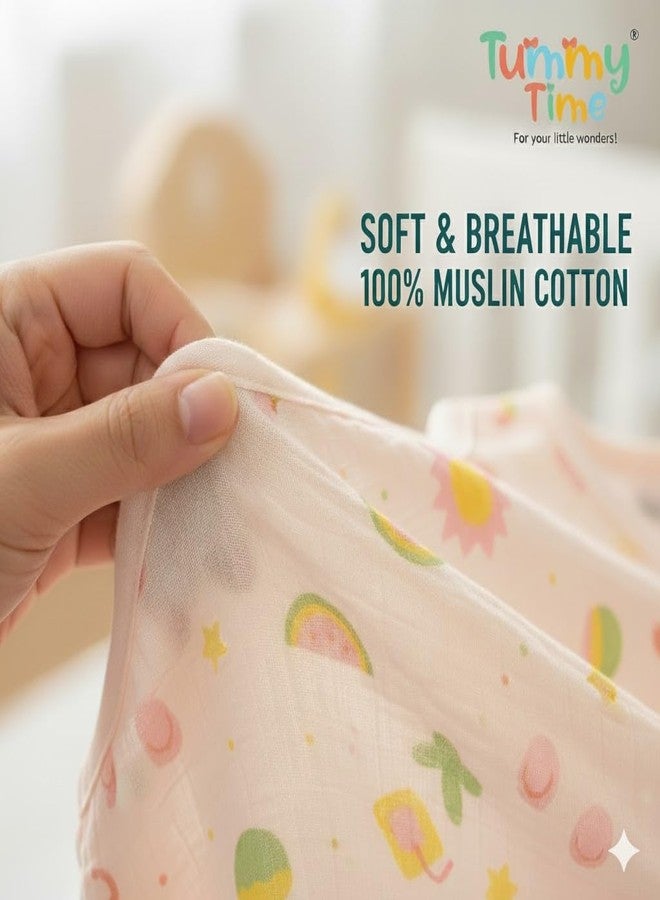 TUMMY TIME Muslin Cotton Jabla for Baby Boys & Girls - Pack of 3 | Soft Button Jhabla Vest for 18 to 24 Months | Baby boy Dress - Image 3