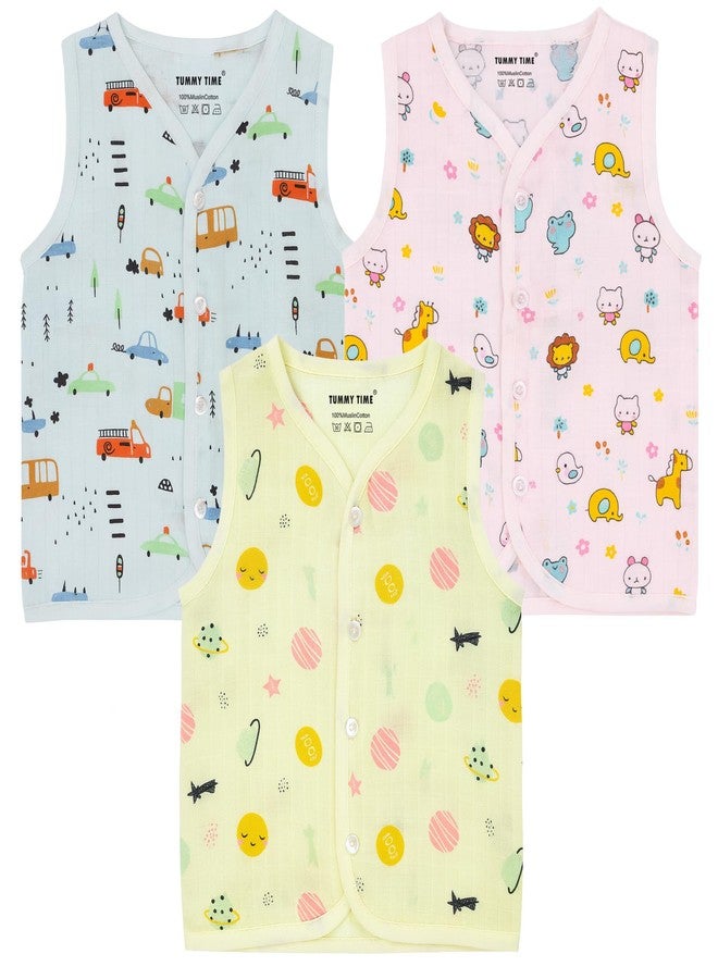 TUMMY TIME Muslin Cotton Jabla for Baby Boys & Girls - Pack of 3 | Soft Button Jhabla Vest for 18 to 24 Months | Baby boy Dress - Image 1
