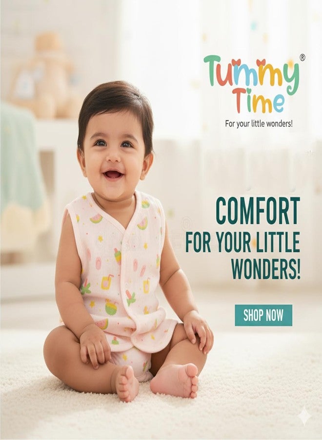 TUMMY TIME Muslin Cotton Jabla for Baby Boys & Girls - Pack of 3 | Soft Button Jhabla Vest for 18 to 24 Months | Baby boy Dress - Image 2