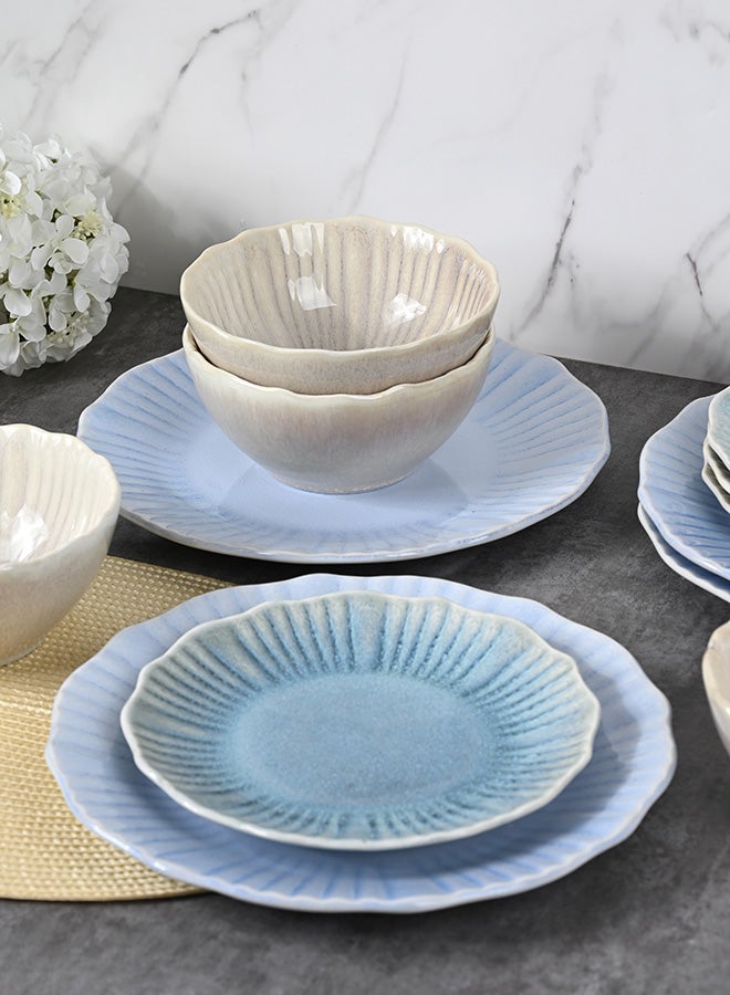 Ollieroo 12 piece Stoneware Dinnerware Set, Set for 4, Microwave & Dishwasher Safe, Beach House vibe, Glossy Multicolor Blue - Image 4
