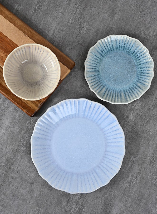 Ollieroo 12 piece Stoneware Dinnerware Set, Set for 4, Microwave & Dishwasher Safe, Beach House vibe, Glossy Multicolor Blue - Image 2