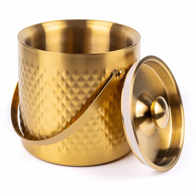 NBNSTHV 3L DoubleWall Insulated Stainless Steel Ice Bucket with scoop for Cocktail Bar Metal Ice Bucket for freezer with Lid for partiesCampingand Morechampagne bucketbar cart accessoriesgold - Image 2