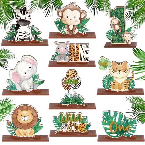 Barydat 10 Pcs Safari Jungle Animal Table Centerpieces Wooden Centerpiece Decorations with Stands for Tables First Birthday Baby Shower Party Decor for Boys - Image 1