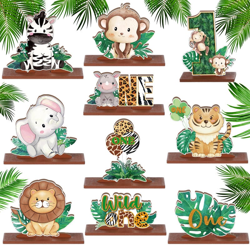 Barydat 10 Pcs Safari Jungle Animal Table Centerpieces Wooden Centerpiece Decorations with Stands for Tables First Birthday Baby Shower Party Decor for Boys - Image 2