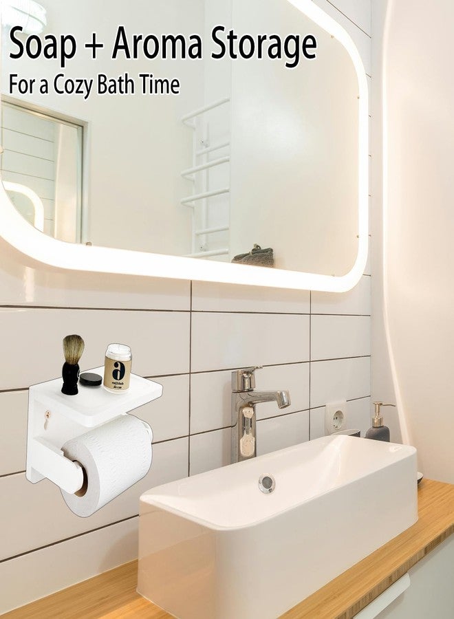 SRTFINE Drill-Free Toilet Paper Holder with Phone Shelf Bamboo Wall-Mounted, No-Drill & Drillable, Bathroom Storage Organizer, Space Saver Tissue Roll Rack for Bathroom, Kitchen, Home Decor (White) - Image 2