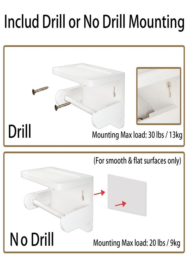 SRTFINE Drill-Free Toilet Paper Holder with Phone Shelf Bamboo Wall-Mounted, No-Drill & Drillable, Bathroom Storage Organizer, Space Saver Tissue Roll Rack for Bathroom, Kitchen, Home Decor (White) - Image 5