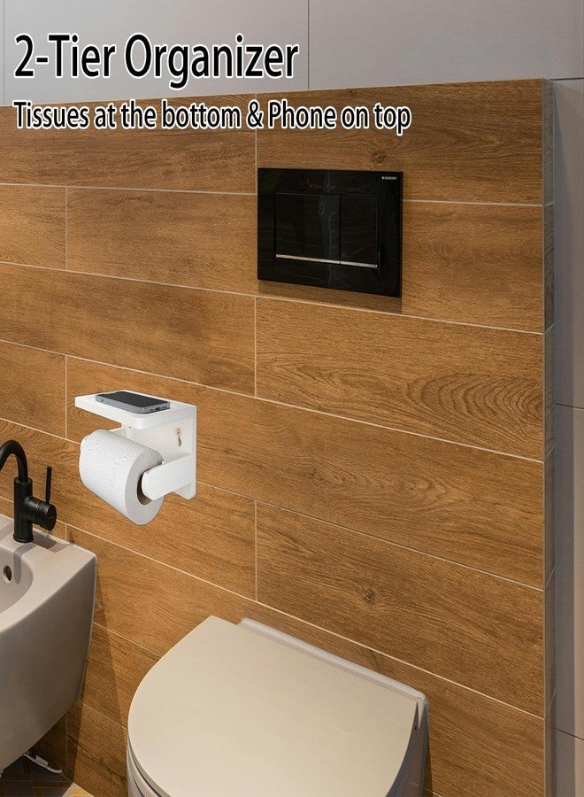 SRTFINE Drill-Free Toilet Paper Holder with Phone Shelf Bamboo Wall-Mounted, No-Drill & Drillable, Bathroom Storage Organizer, Space Saver Tissue Roll Rack for Bathroom, Kitchen, Home Decor (White) - Image 4