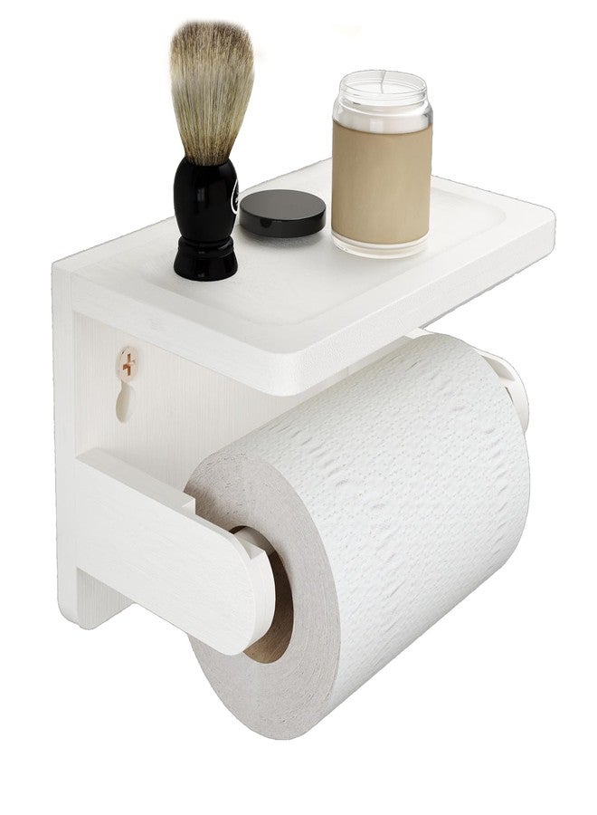 SRTFINE Drill-Free Toilet Paper Holder with Phone Shelf Bamboo Wall-Mounted, No-Drill & Drillable, Bathroom Storage Organizer, Space Saver Tissue Roll Rack for Bathroom, Kitchen, Home Decor (White) - Image 1
