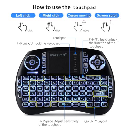 iPazzPort (Upgrade Mini Bluetooth Keyboard with Touchpad Handheld, Backlit Mini Wireless Keyboard with 2.4G USB Dongle for Android TV Box/FireStick/Laptop/PC 21SM - Image 5
