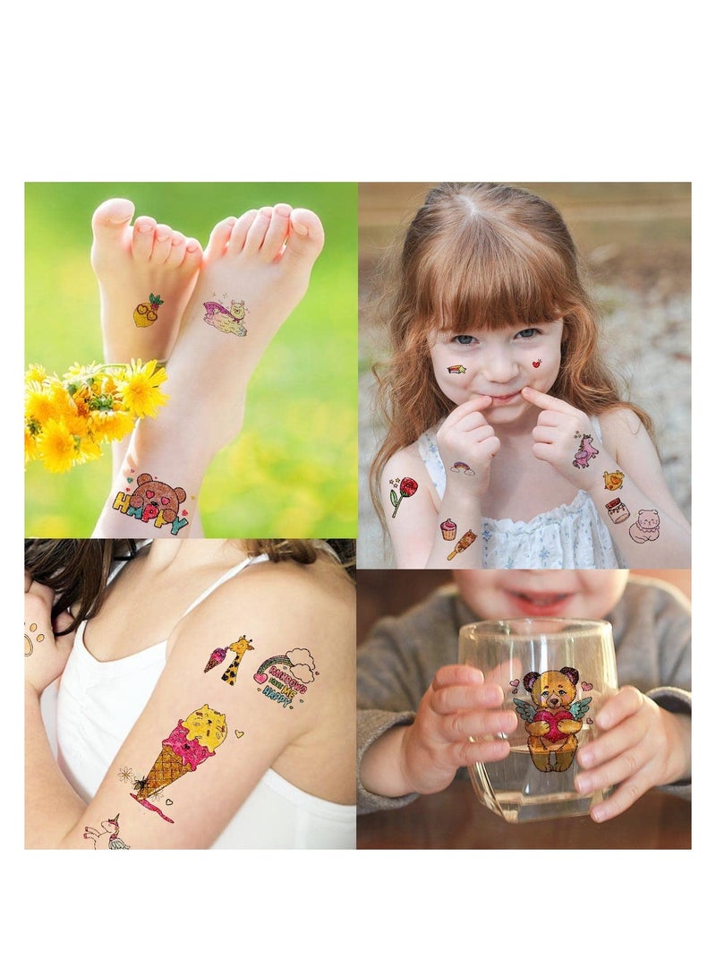 SYOSI Glitter Animal Tattoos Temporary, for Kids Girls and Boys Birthday Party Favor Supplies, Children Cartoon Waterproof Body Stickers, Unicorn/ Butterfly/ Mermaid Princess/ Candy Designs (12 Sheets) - Image 5