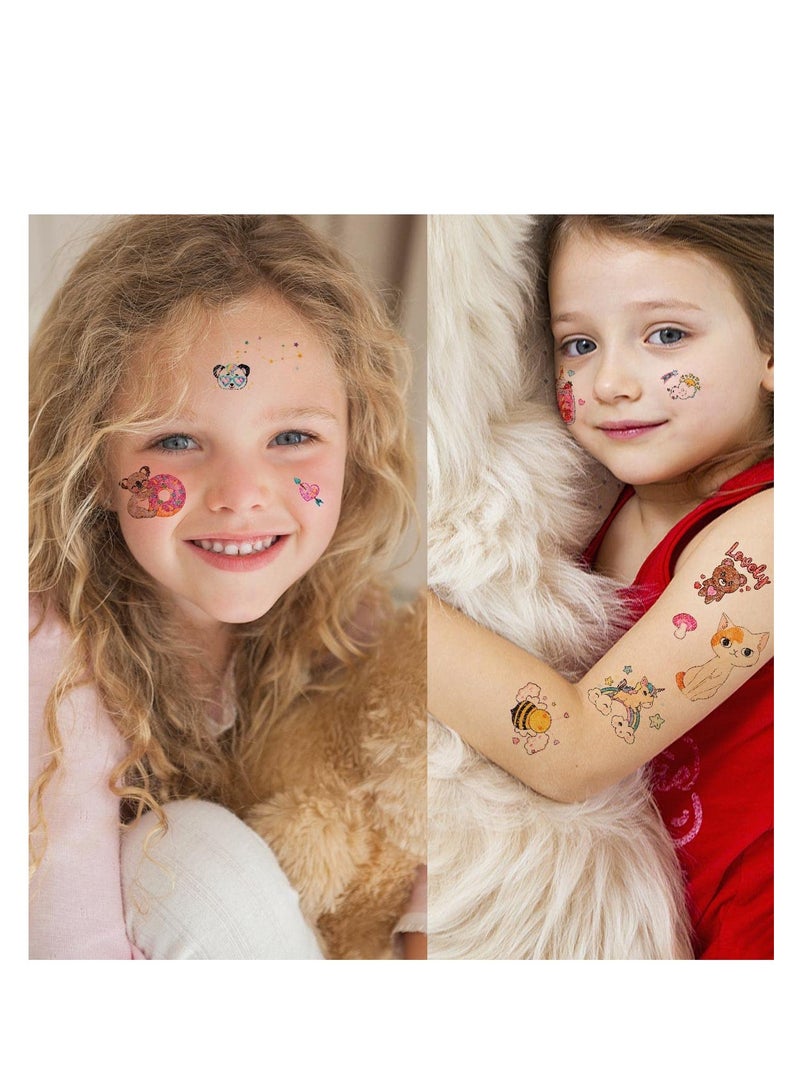 SYOSI Glitter Animal Tattoos Temporary, for Kids Girls and Boys Birthday Party Favor Supplies, Children Cartoon Waterproof Body Stickers, Unicorn/ Butterfly/ Mermaid Princess/ Candy Designs (12 Sheets) - Image 2