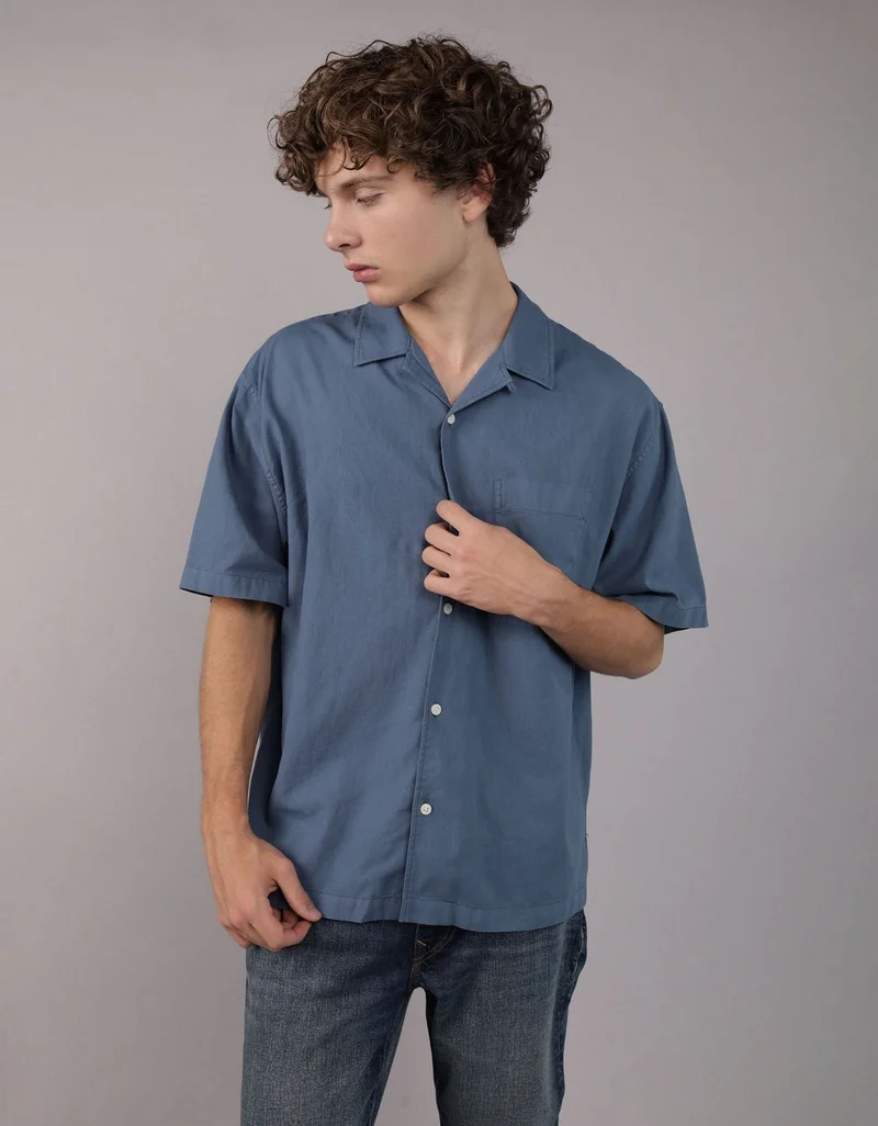American Eagle AE Poolside Linen-Blend Button-Up Shirt