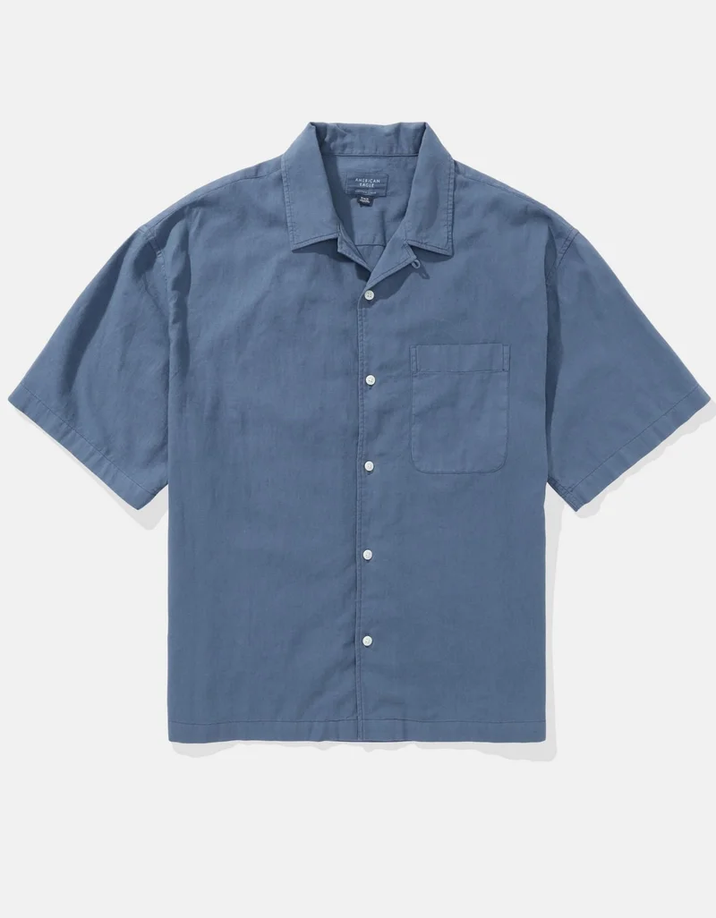 American Eagle  AE Poolside Linen-Blend Button-Up Shirt for Men | Best Price UAE