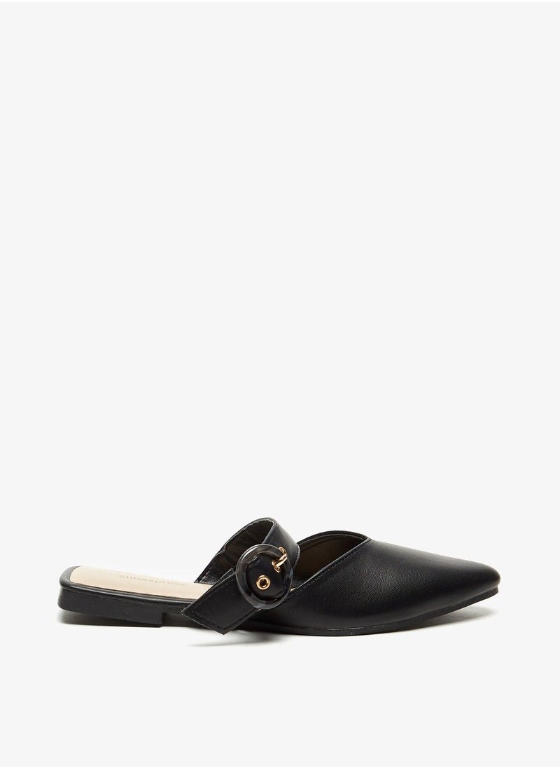 shoexpress - Solid Pointed Toe Mules with Buckle Strap - Image 1
