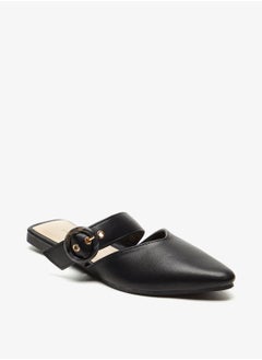 Solid Pointed Toe Mules with Buckle Strap