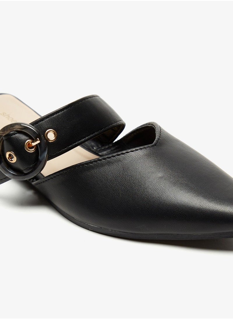 shoexpress - Solid Pointed Toe Mules with Buckle Strap - Image 1