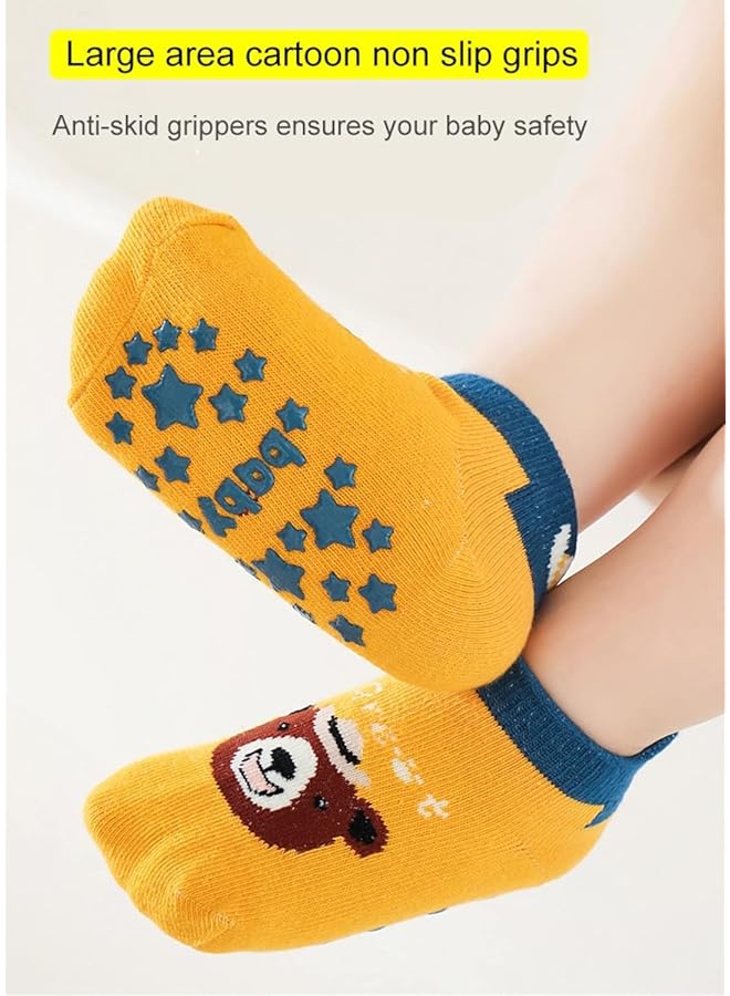 erorex 6Pcs Baby Non Skid Grip Socks Kids Cartoon Cute Floor Ankle Socks With Grips Cotton Animal Socks - Image 5