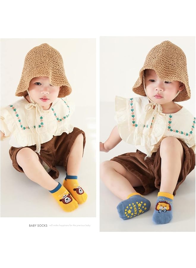 erorex 6Pcs Baby Non Skid Grip Socks Kids Cartoon Cute Floor Ankle Socks With Grips Cotton Animal Socks - Image 2