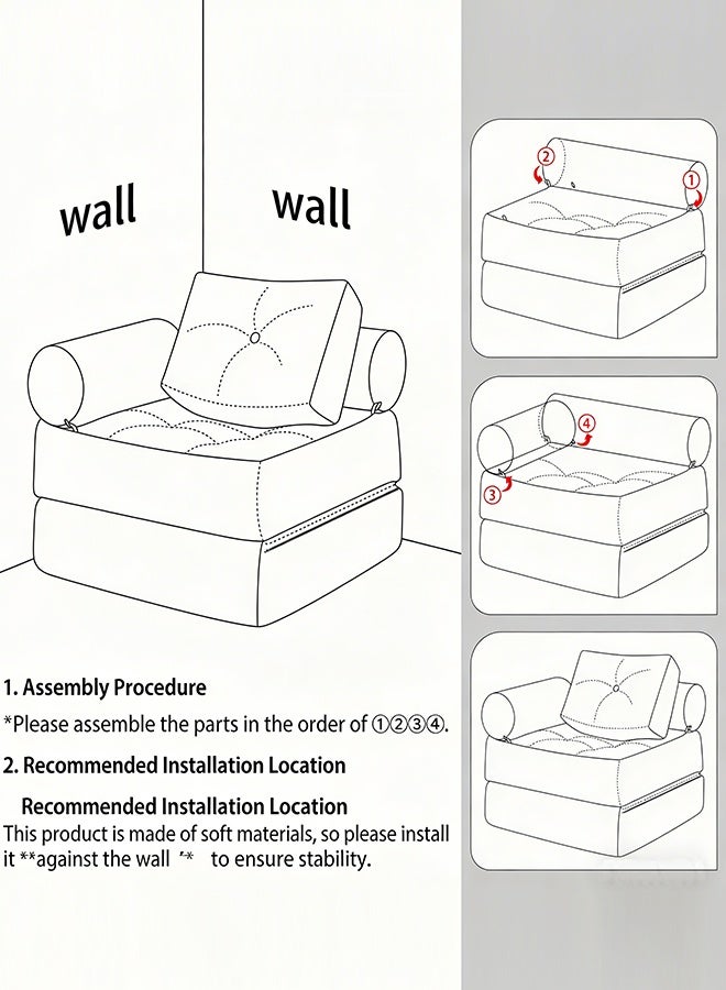 ميريزا سرير أريكة قابل للطي بمقاس فردي | كرسي نوم قابل للتحويل مع وسادة، مرتبة قابلة للطي ودعم للظهر، أريكة أرضية محمولة للمنزل, غرفة المعيشة وغرفة النوم - Image 3