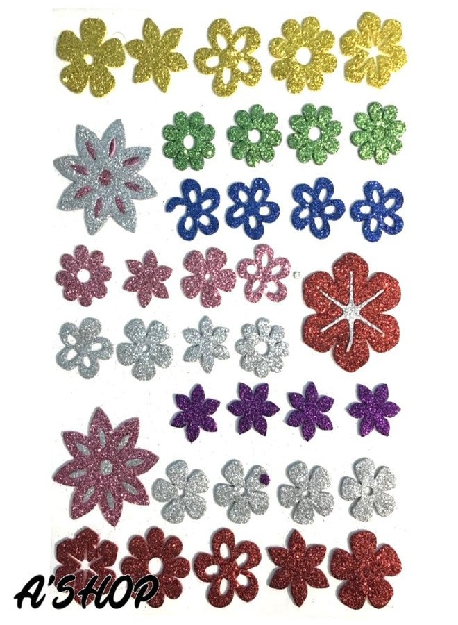 A'SHOP Glitter Foam Self Adhesive Alphabets, Butterflies, Stars, Numeric, Hearts, Flowers & Smiley Mix Stickers for Art and Craft (Multicolour, Medium) - Set of 7 Sheets - Image 4