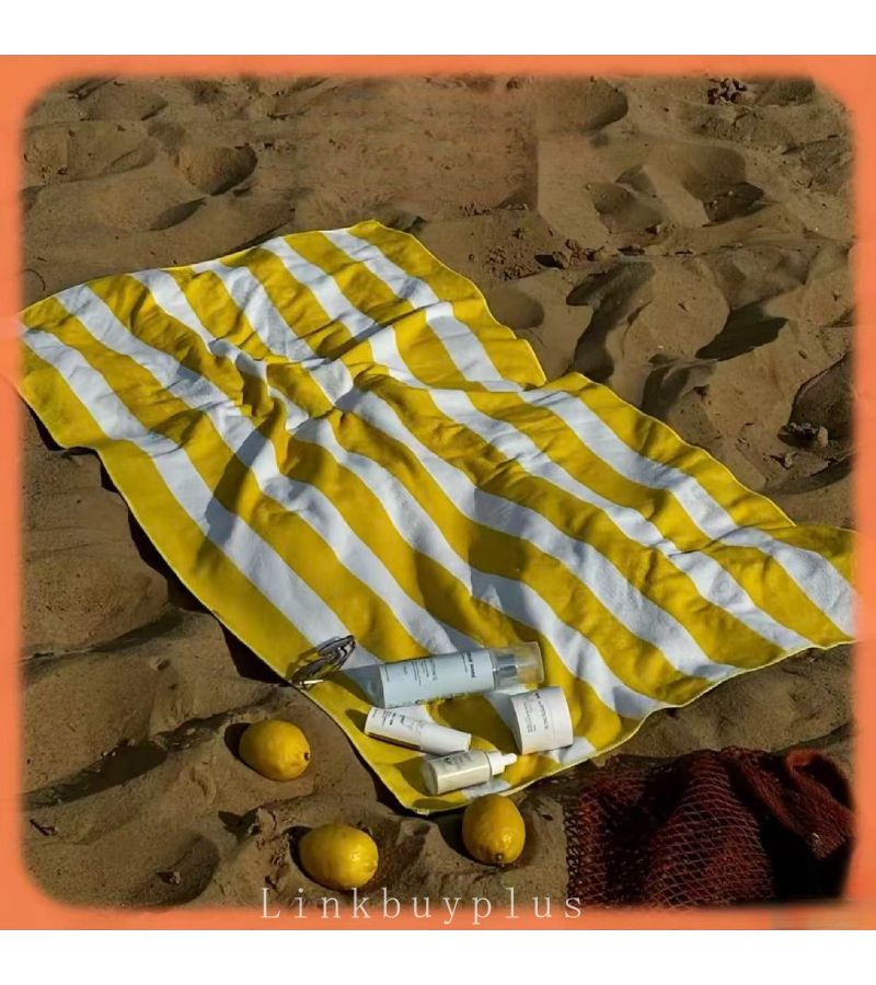 Light Yellow Striped Microfiber Beach Towel 70x150cm Quick Dry Soft Absorbent for Pool Swimming Travel - Image 5