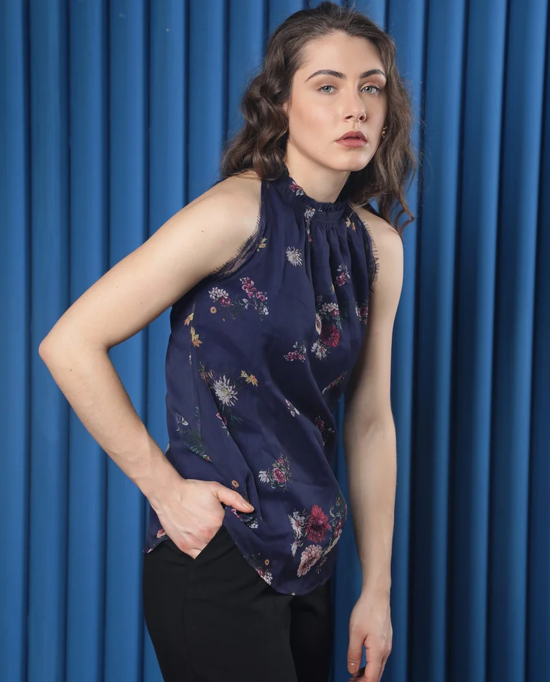 Rareism Women's Floral Sleeveless High-Neck Top