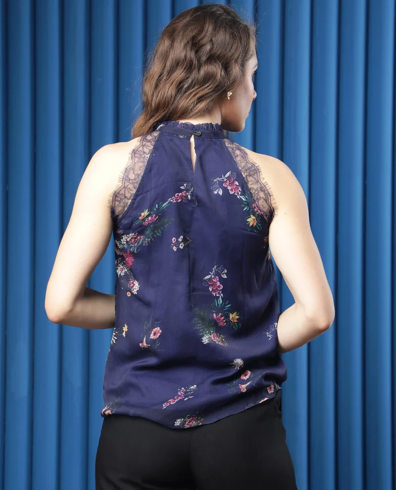 Rareism Women's Floral Sleeveless High-Neck Top