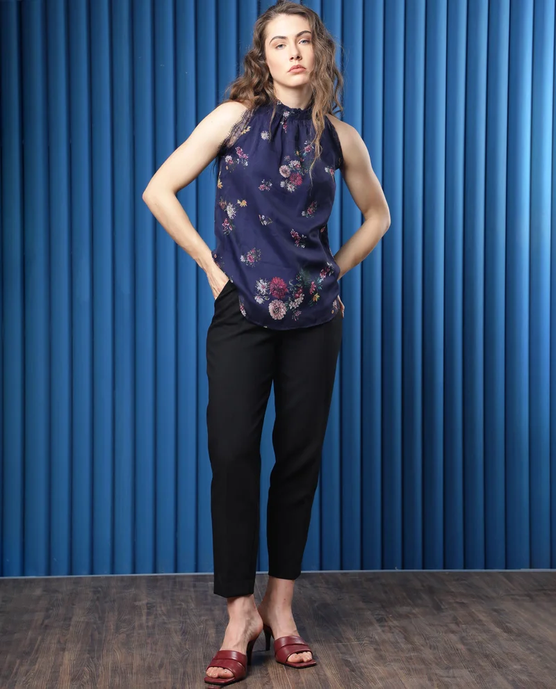 Rareism Women's Floral Sleeveless High-Neck Top