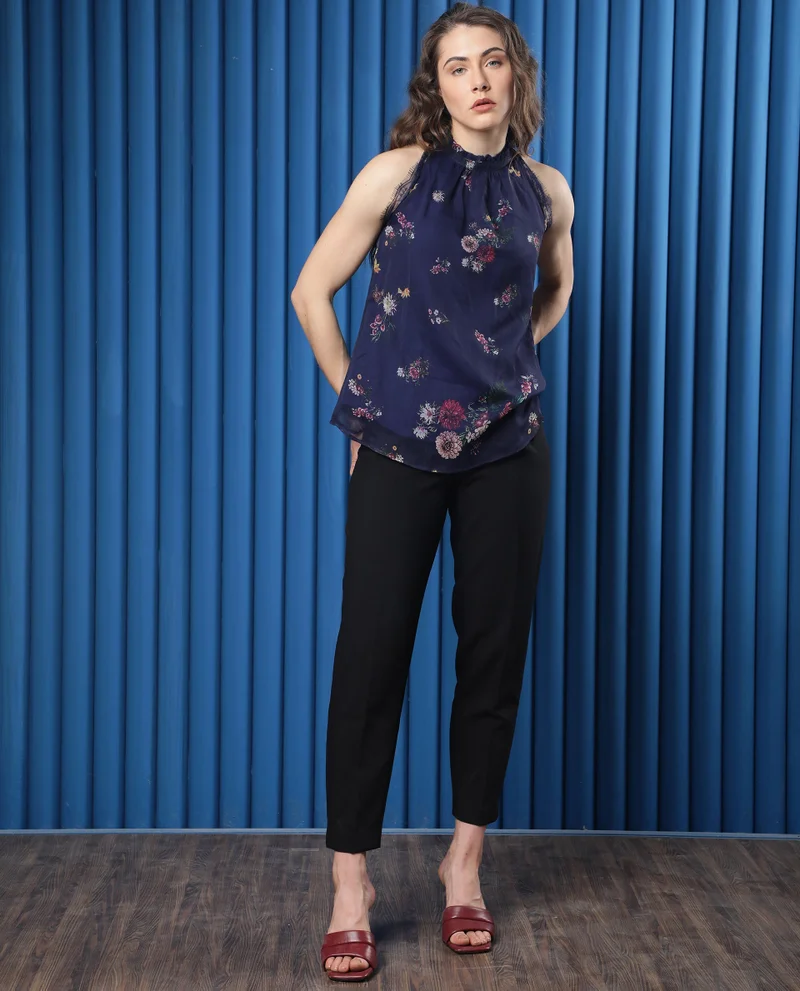 Rareism Women's Floral Sleeveless High-Neck Top