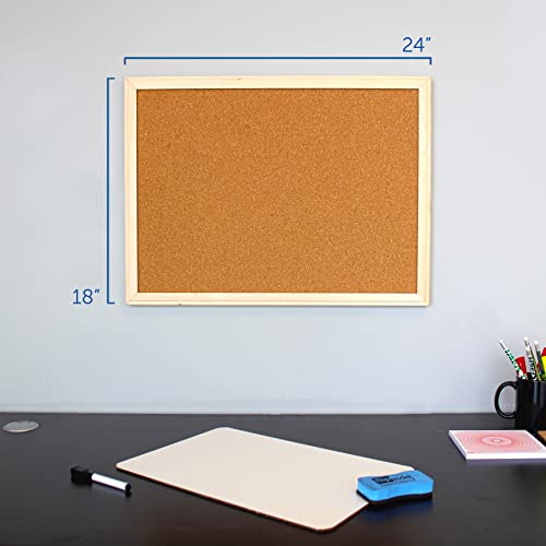 Flipside Products 18" x 24" (1.5' x 2') Cork Bulletin Board, Natural Wood Framed, Message and Vision Board, Memo Pin, Hanging Wall Mounted - Image 3