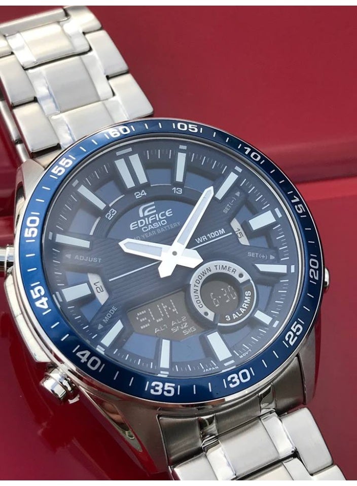 Casio Edifice EFV-C100D-2AVDF Men’s Analog-Digital Watch, Blue Dial, Stainless Steel Band, 10-Year Battery, 100M Water Resistant - Image 3