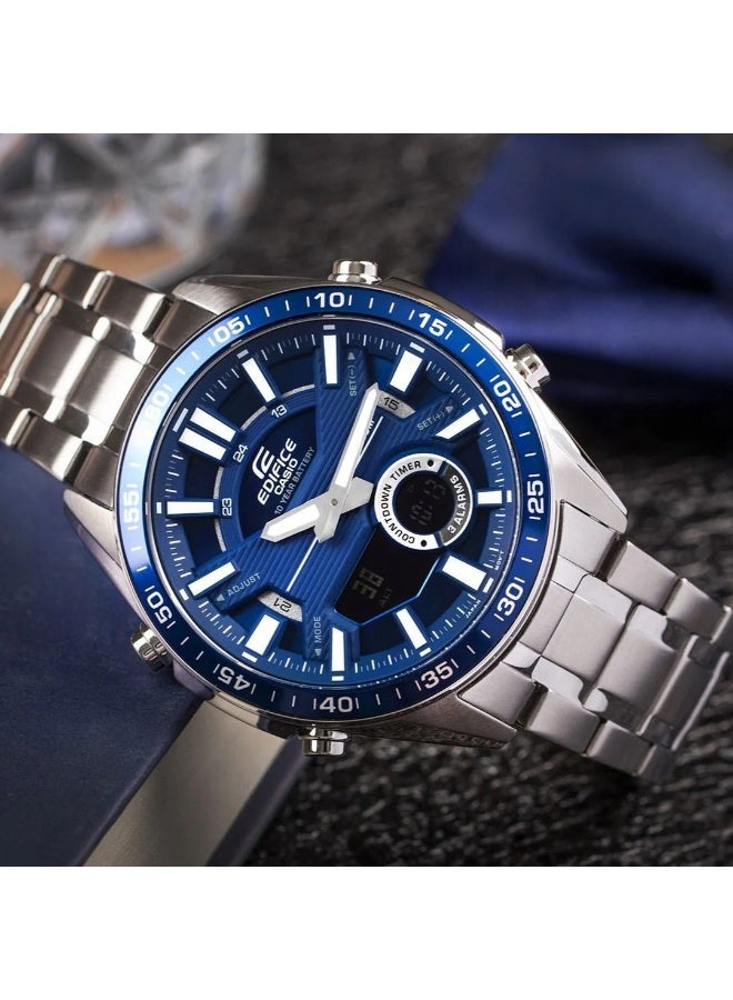 Casio Edifice EFV-C100D-2AVDF Men’s Analog-Digital Watch, Blue Dial, Stainless Steel Band, 10-Year Battery, 100M Water Resistant - Image 2
