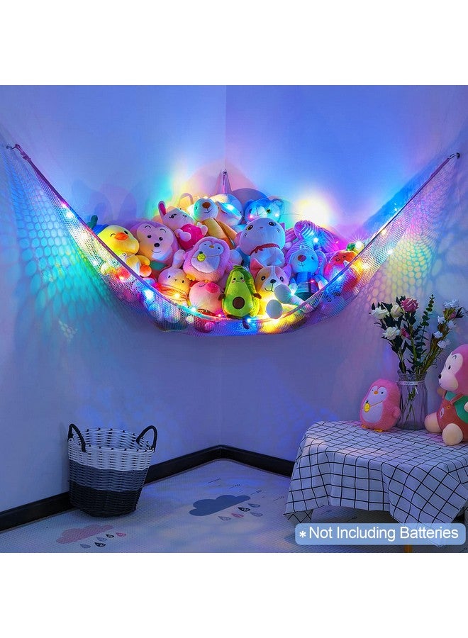 Basumee Stuffed Animals Net Or Hammock With Led Light Hanging Toy Net Hammock For Stuffed Animals Storage Stuff Animals Hammocks For Nursery Kids Room With Remote Control 8 Kinds Of Lights(Pack Of 1) - Image 4