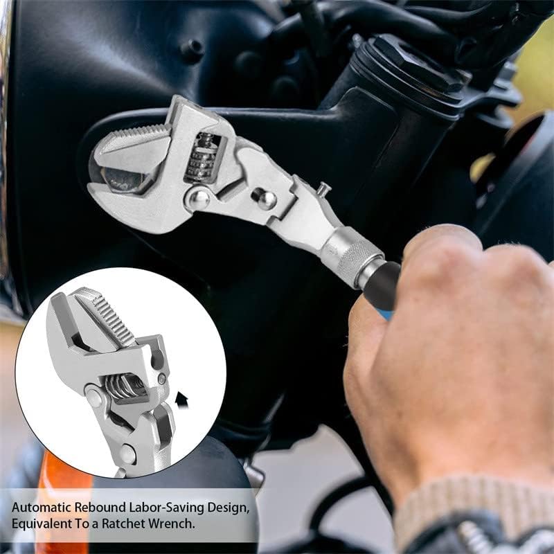 comfrt 5-in-1 Adjustable Wrench, 10 Inch Torque Wrench Bent Ratchet Torque Universal Wrench 180 Degree Folding Spanner Manual Tool for Plumbing Auto Repair Home Maintenance - Image 2