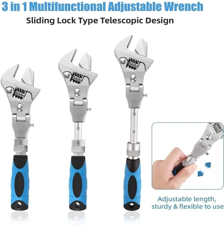 comfrt 5-in-1 Adjustable Wrench, 10 Inch Torque Wrench Bent Ratchet Torque Universal Wrench 180 Degree Folding Spanner Manual Tool for Plumbing Auto Repair Home Maintenance - Image 5