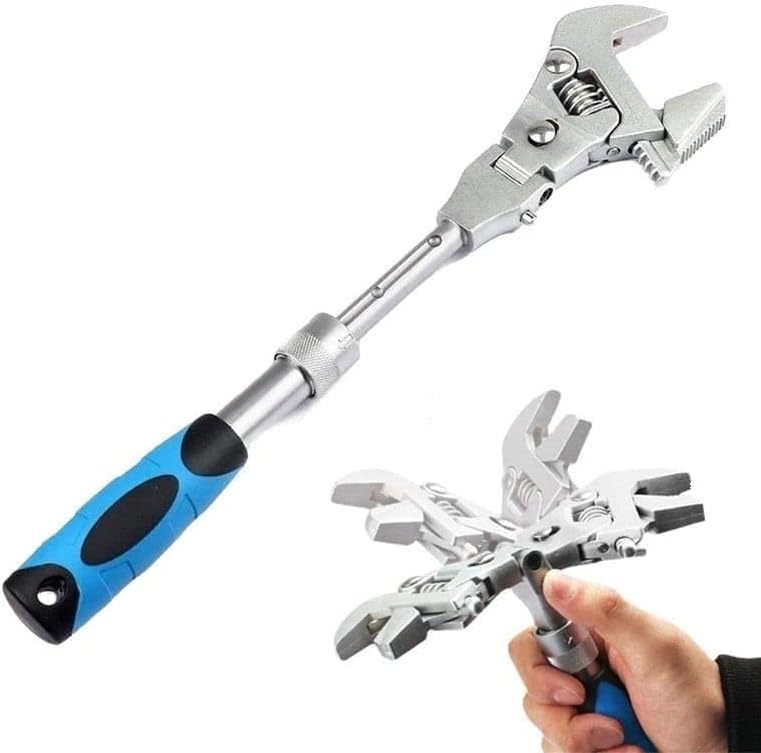 comfrt 5-in-1 Adjustable Wrench, 10 Inch Torque Wrench Bent Ratchet Torque Universal Wrench 180 Degree Folding Spanner Manual Tool for Plumbing Auto Repair Home Maintenance - Image 1