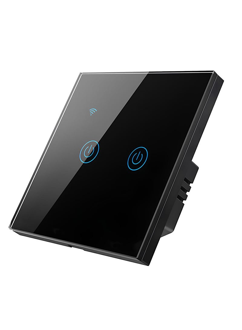 Loquat WiFi Smart Wall Light Switch, No Neutral Wire Required, No Hub Required, Compatible with Google Home u0026 Alexa, Touch u0026 App Remote Control, Timing Function u0026 Voice Control  (Gang 2, Black) - Image 1