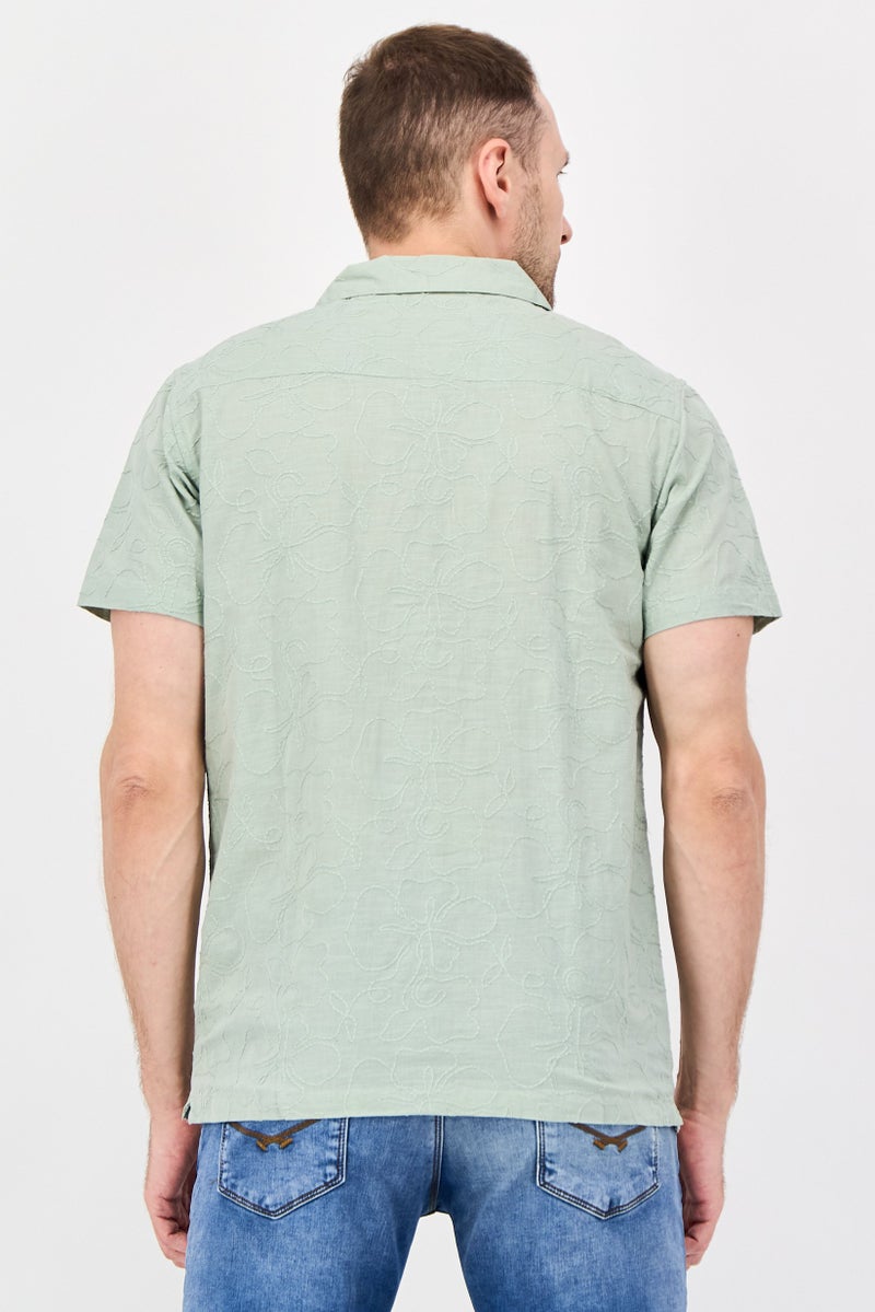 Threadbare قميص رجالي بقصة عادية بأكمام قصيرة بتصميم منسوج، أخضر مائل إلى الرمادي - Image 3