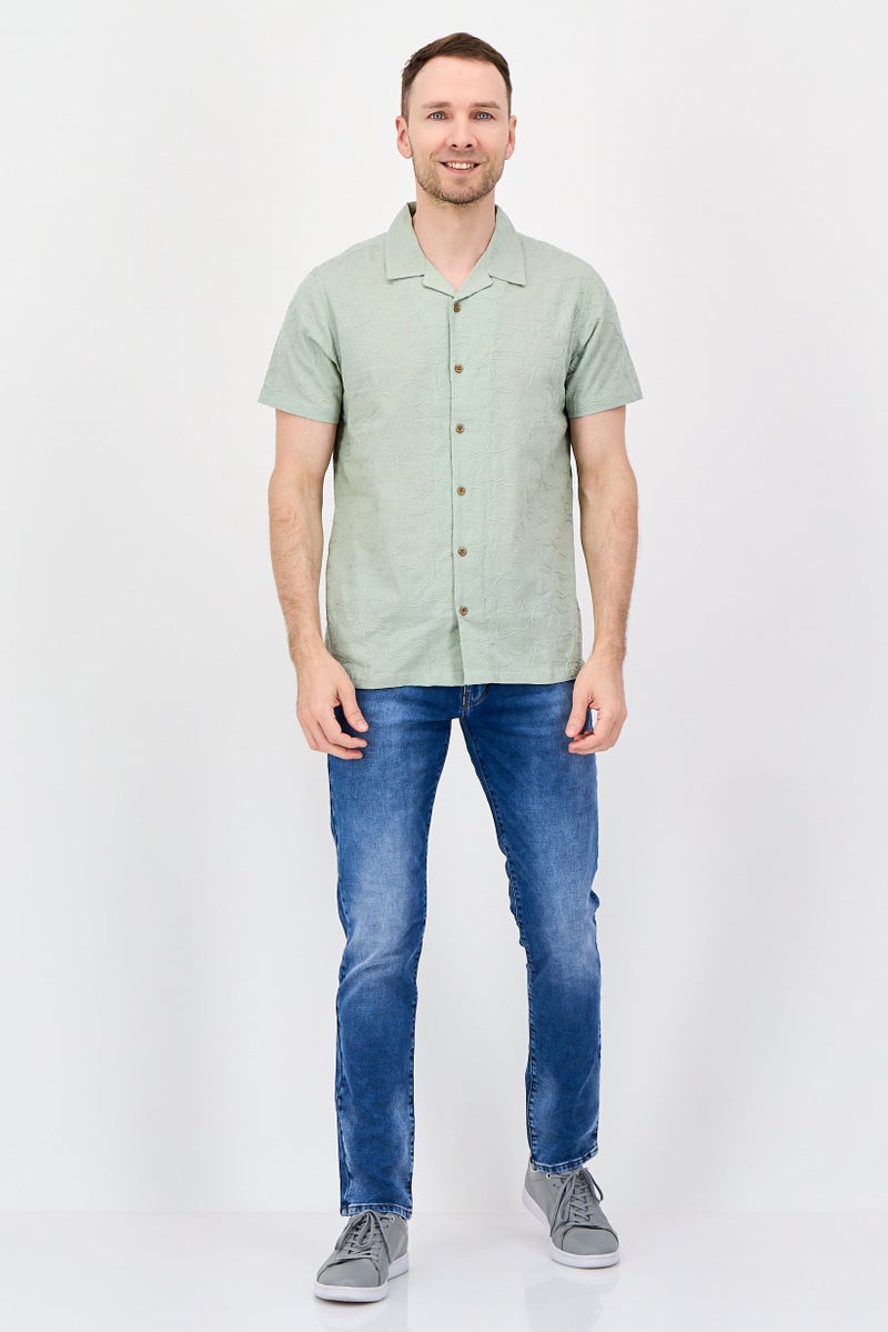 Threadbare قميص رجالي بقصة عادية بأكمام قصيرة بتصميم منسوج، أخضر مائل إلى الرمادي - Image 4